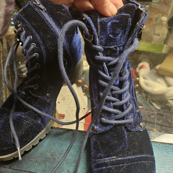G by Guess Navy Velvet Combat Boots - Picture 3 of 5